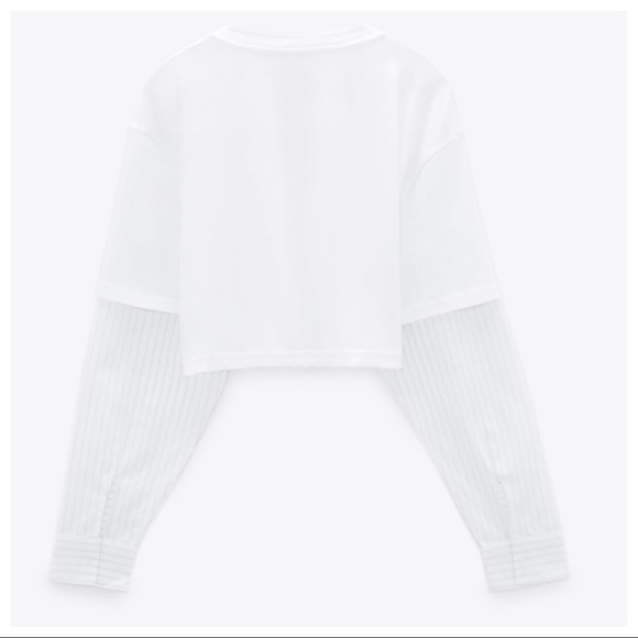 NWT. Zara White Contrast Striped Cropped T-Shirt. Size L. - Picture 4 of 9